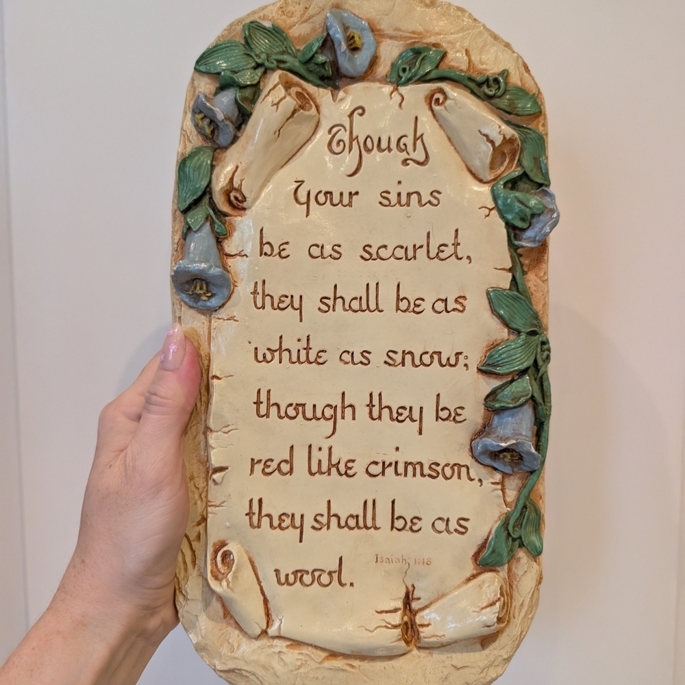 Decorative Religious Chalkwate Plaque with Floral Design